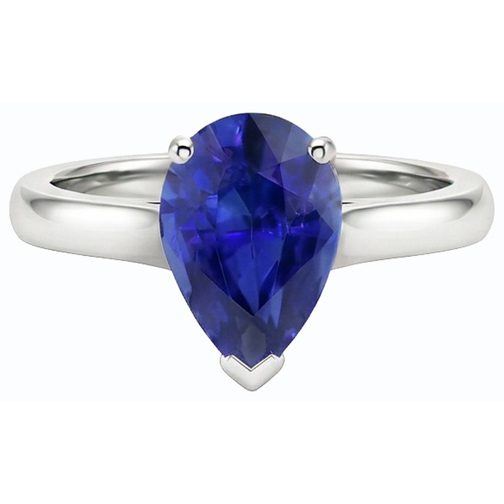 Ladies Jewellery Solitaire Pear Cut Ceylon Sapphire Ring 2 Carats