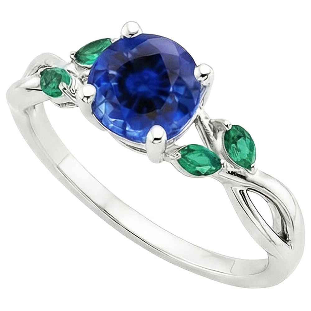 Ladies Natural Blue Sapphire & Emeralds Gemstone Ring 3 Carats