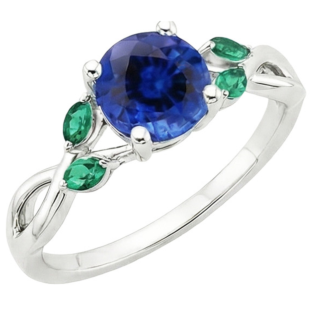 Ladies Natural Blue Sapphire & Emeralds Gemstone Ring 3 Carats