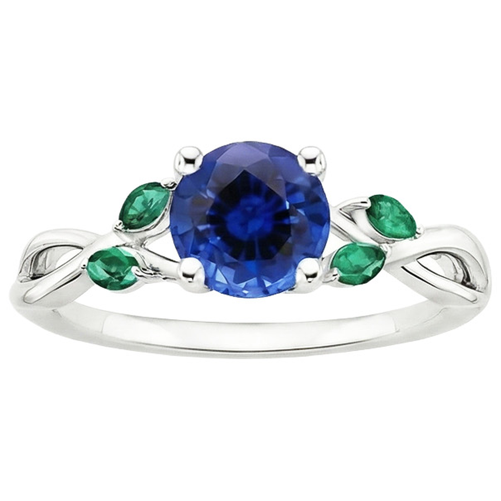 Ladies Natural Blue Sapphire & Emeralds Gemstone Ring 3 Carats