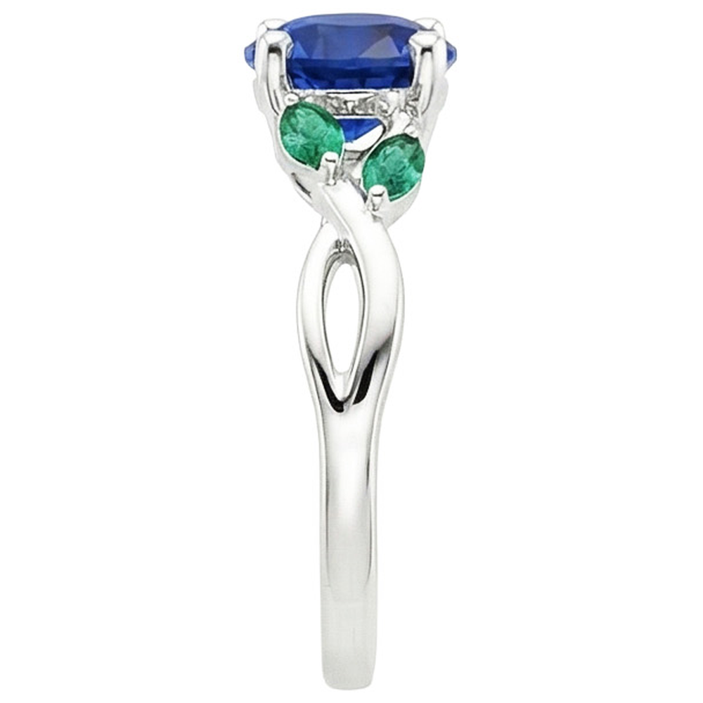 Ladies Natural Blue Sapphire & Emeralds Gemstone Ring 3 Carats