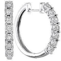 Ladies Natural Diamond Hoop Earring Pair Fine White Gold 3 Carats Jewelry