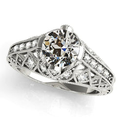 Ladies Natural Diamond Ring Round Old Miner Antique Style Shank 3 Carats
