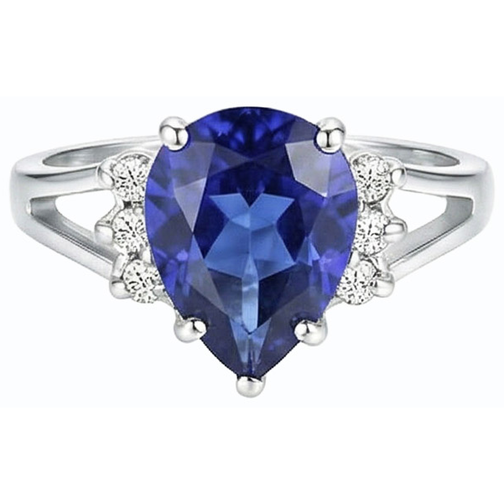 natural round sapphire 3.50ct ring on white background