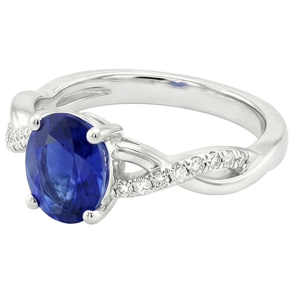 Ladies Natural Earth Mined Diamond Engagement Ring Oval Blue Sapphire & Diamonds 5 Carats