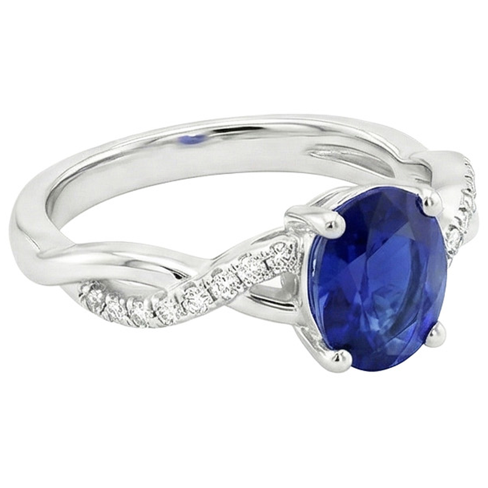 Ladies Natural Earth Mined Diamond Engagement Ring Oval Blue Sapphire & Diamonds 5 Carats