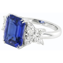 Ladies Natural Earth Mined Diamond Gemstone Ring Emerald Cut Ceylon Sapphire Gold 4 Carats