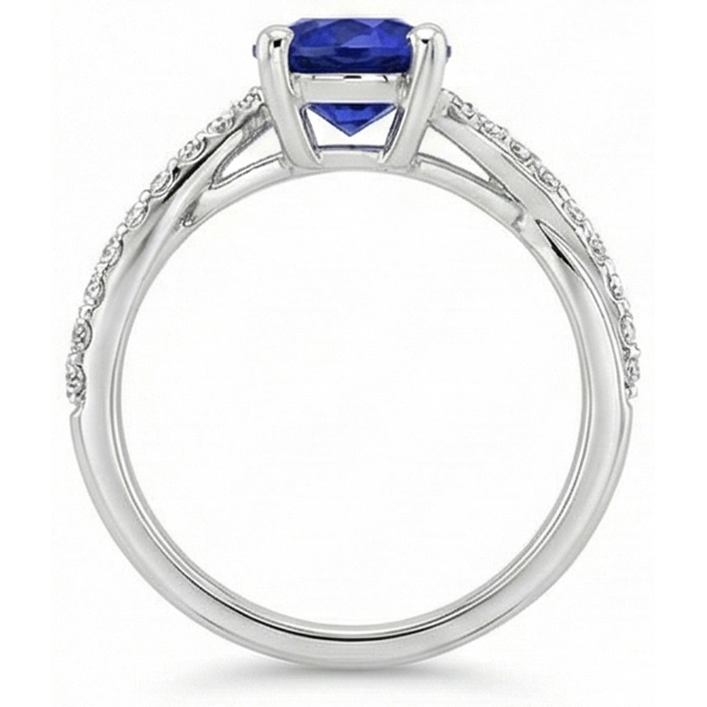 natural round sapphire 3ct ring on white background