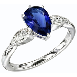 Ladies Natural Earth Mined Diamond Jewellery Ceylon Sapphire Ring 2 Carats White Gold 14K