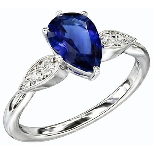 Ladies Natural Earth Mined Diamond Jewellery Ceylon Sapphire Ring 2 Carats White Gold 14K