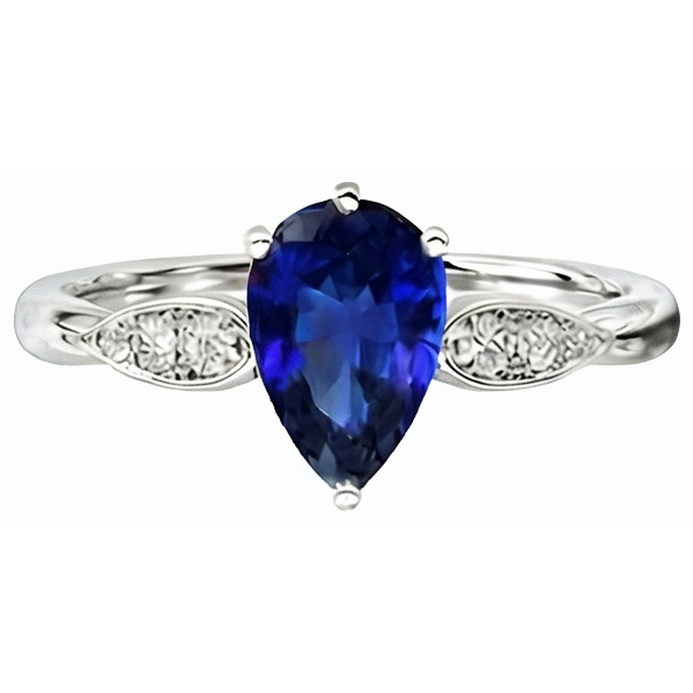 Ladies Natural Earth Mined Diamond Jewellery Ceylon Sapphire Ring 2 Carats White Gold 14K