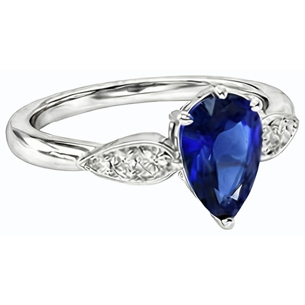 Ladies Natural Earth Mined Diamond Jewellery Ceylon Sapphire Ring 2 Carats White Gold 14K