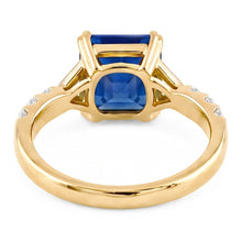Ladies Natural Earth Mined Diamond Ring Asscher Ceylon Sapphire 2.50 Carats Two Tone Gold