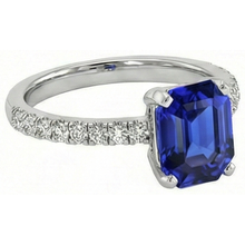 Ladies Natural Earth Mined Diamond Ring Asscher Sri Lankan Sapphire 9.25 Carats Gold
