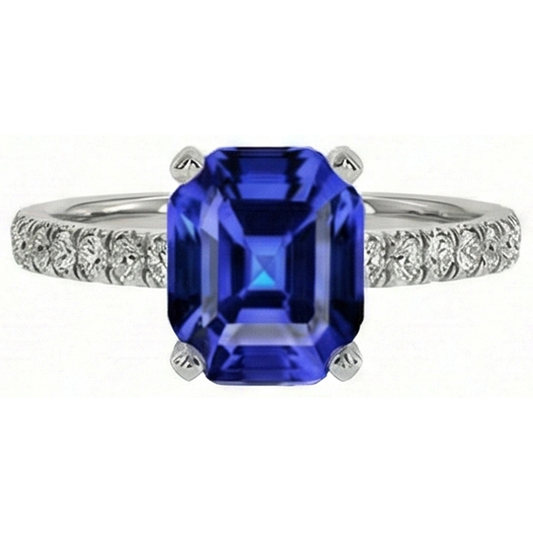 Ladies Natural Earth Mined Diamond Ring Asscher Sri Lankan Sapphire 9.25 Carats Gold