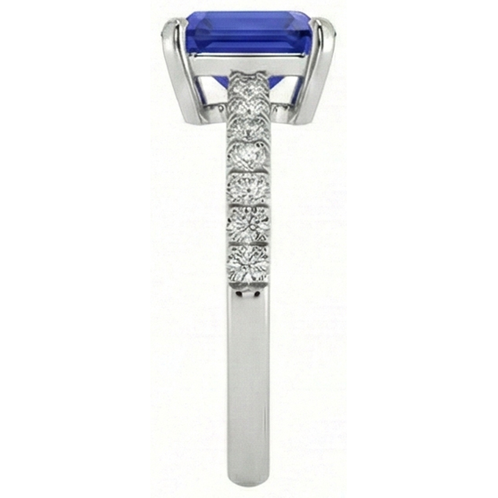 Ladies Natural Earth Mined Diamond Ring Asscher Sri Lankan Sapphire 9.25 Carats Gold