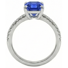 Ladies Natural Earth Mined Diamond Ring Asscher Sri Lankan Sapphire 9.25 Carats Gold