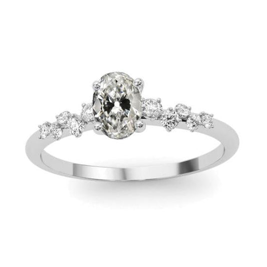 Real Diamond Oval Old Cut Fancy Lady's Ring 2.50 Carats With Round Accents