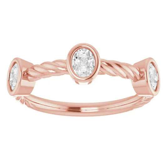 Ladies Oval Old European Real Diamond Band Bezel Rope Style 3 Carats