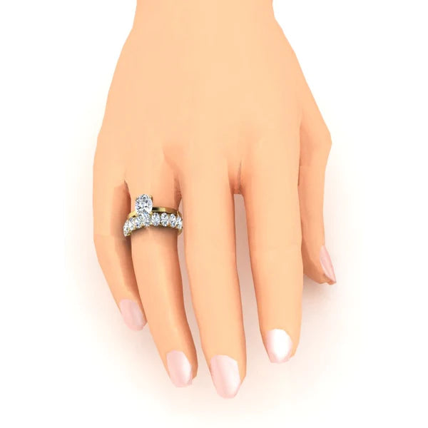 Ladies Oval Real Diamond Ring & Half Eternity Band Set Yellow Gold