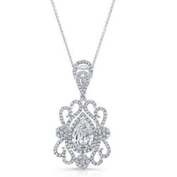 Ladies Pendant Necklace 2.50 Carats Sparkling Genuine Diamond White Gold 14K