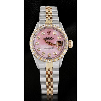 Ladies Pink Mop Diamond Dial Watch Rolex Datejust Two Tone