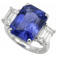 Ladies Radiant 3 Stone Blue Sapphire Ring 7 Carats Emerald Natural Earth Mined Diamonds