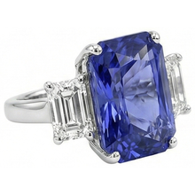 Ladies Radiant 3 Stone Blue Sapphire Ring 7 Carats Emerald Natural Earth Mined Diamonds