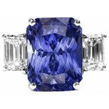 Ladies Radiant 3 Stone Blue Sapphire Ring 7 Carats Emerald Natural Earth Mined Diamonds
