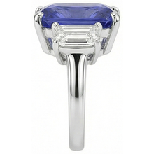 Ladies Radiant 3 Stone Blue Sapphire Ring 7 Carats Emerald Natural Earth Mined Diamonds