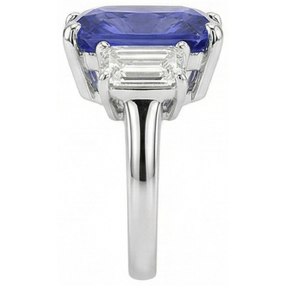 Ladies Radiant 3 Stone Blue Sapphire Ring 7 Carats Emerald Natural Earth Mined Diamonds