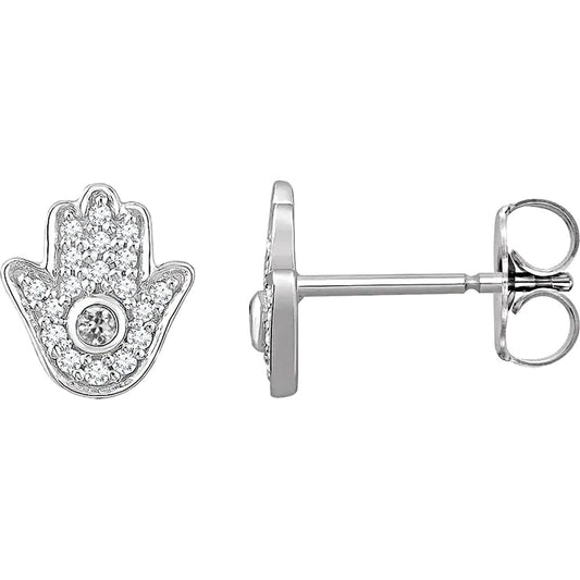 Ladies Real Diamond Stud Earrings Hamsa Hand Bezel Set Old Cut 3.50 Carats