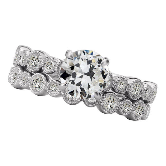 Ladies Real Engagement Ring Set Old Mine Cut Diamond Vintage Style 5 Carats