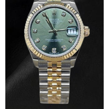 Ladies Rolex Datejust Green Diamond 31mm Two Tone Watch
