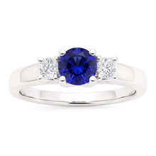 Ladies Round Natural Earth Mined Diamond Engagement Ring 2 Carats Blue Sapphire Gold 14K