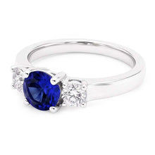 Ladies Round Natural Earth Mined Diamond Engagement Ring 2 Carats Blue Sapphire Gold 14K