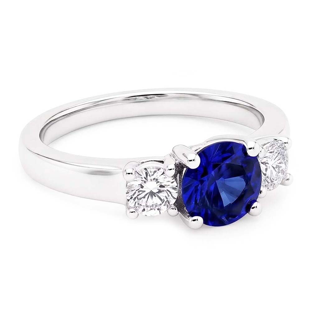 Ladies Round Natural Earth Mined Diamond Engagement Ring 2 Carats Blue Sapphire Gold 14K