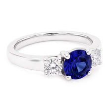 Ladies Round Natural Earth Mined Diamond Engagement Ring 2 Carats Blue Sapphire Gold 14K