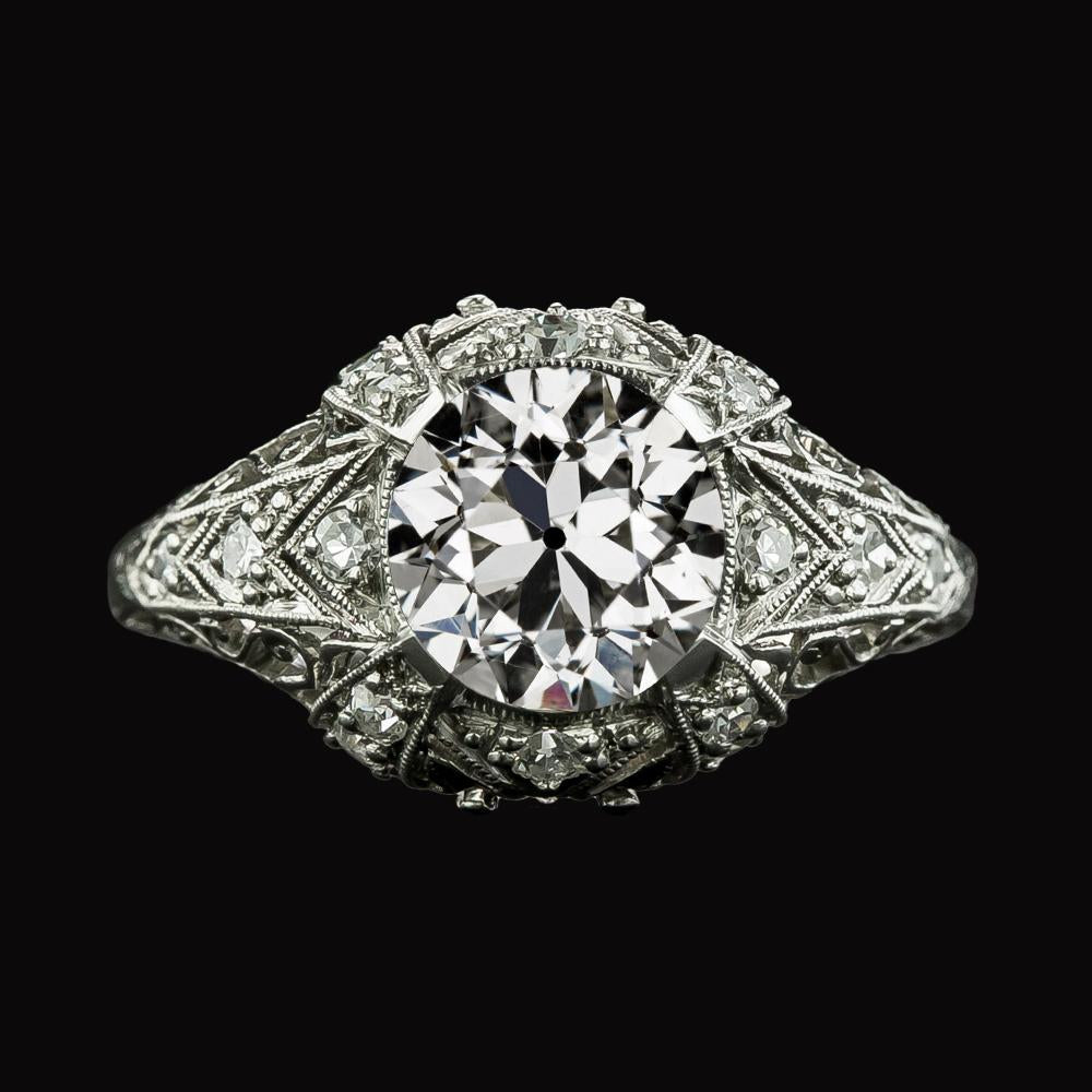 Ladies Round Old Cut Natural Diamond Ring Milgrain Antique Style 4.25 Carats