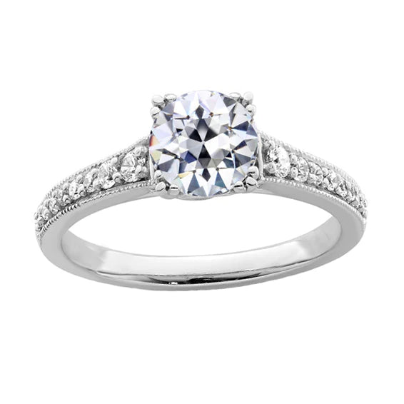 Ladies Round Old Cut Real Diamond Engagement Ring 2.75 Carats White Gold