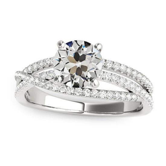 Ladies Round Old Cut Real Natural Earth Mined Diamond Ring Pave Set 5 Carats White Gold 14K