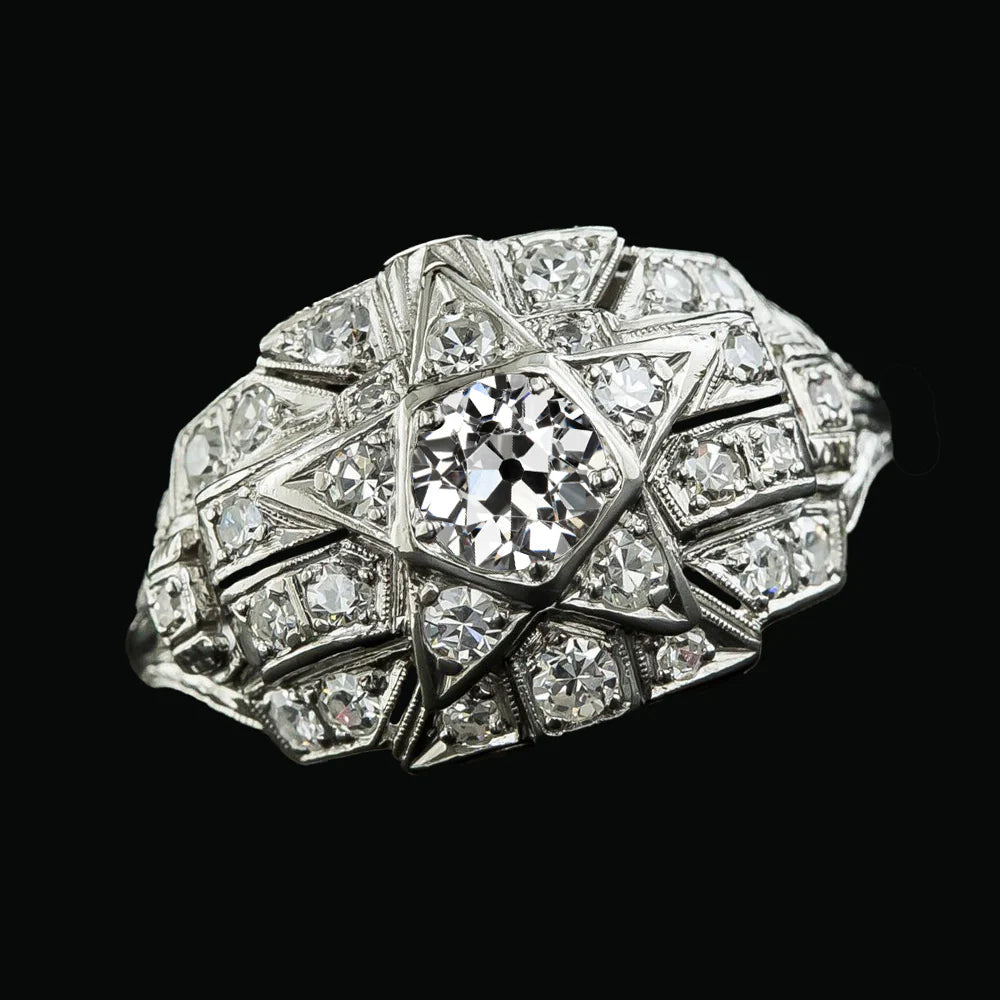 Ladies Round Old Miner Real Diamond Ring 3.50 Carats Gold Star Style