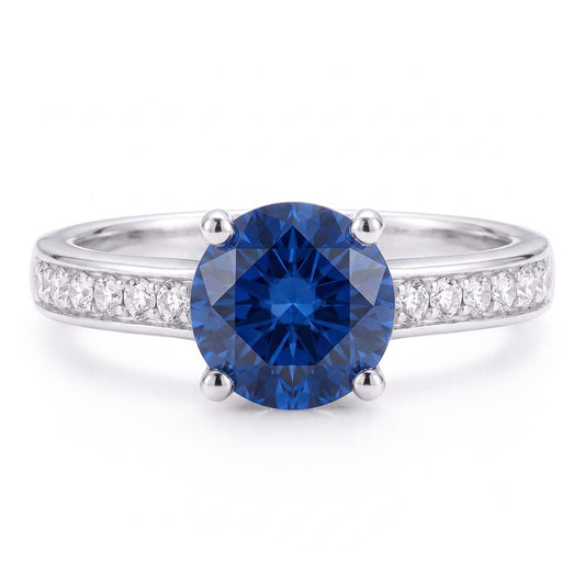 Ladies Sapphire Engagement Ring 2.50 Carats Round Natural Earth Mined Diamond Accented