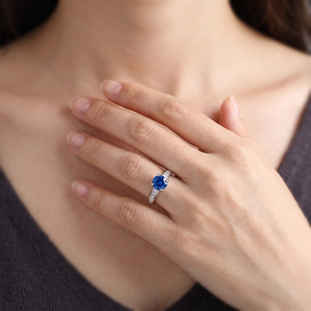 Ladies Sapphire Engagement Ring 2.50 Carats Round Natural Earth Mined Diamond Accented