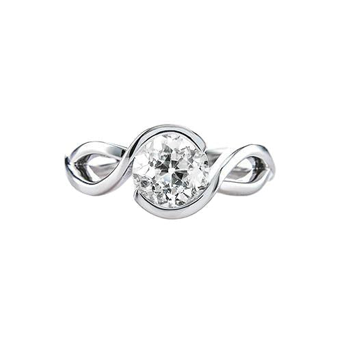 Ladies Solitaire Old Cut Round Real Diamond Ring 1 Carat Twisted Style