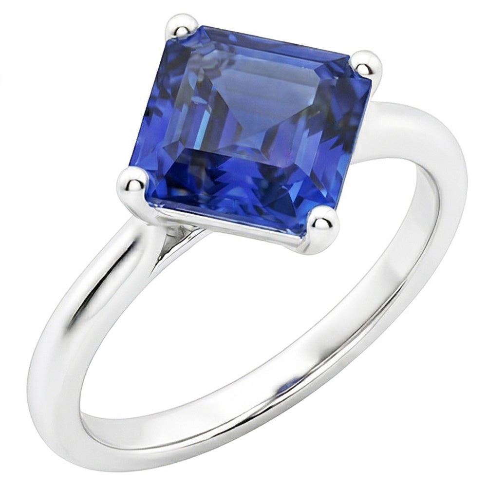 Ladies Solitaire Ring Asscher Ceylon Sapphire Gemstone 2.50 Carats