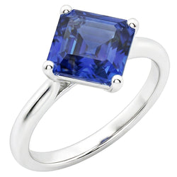 Ladies Solitaire Ring Asscher Ceylon Sapphire Gemstone 2.50 Carats
