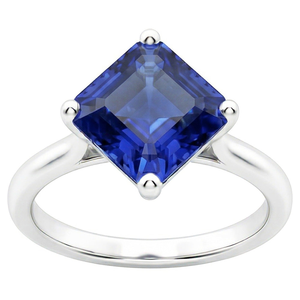 Ladies Solitaire Ring Asscher Ceylon Sapphire Gemstone 2.50 Carats
