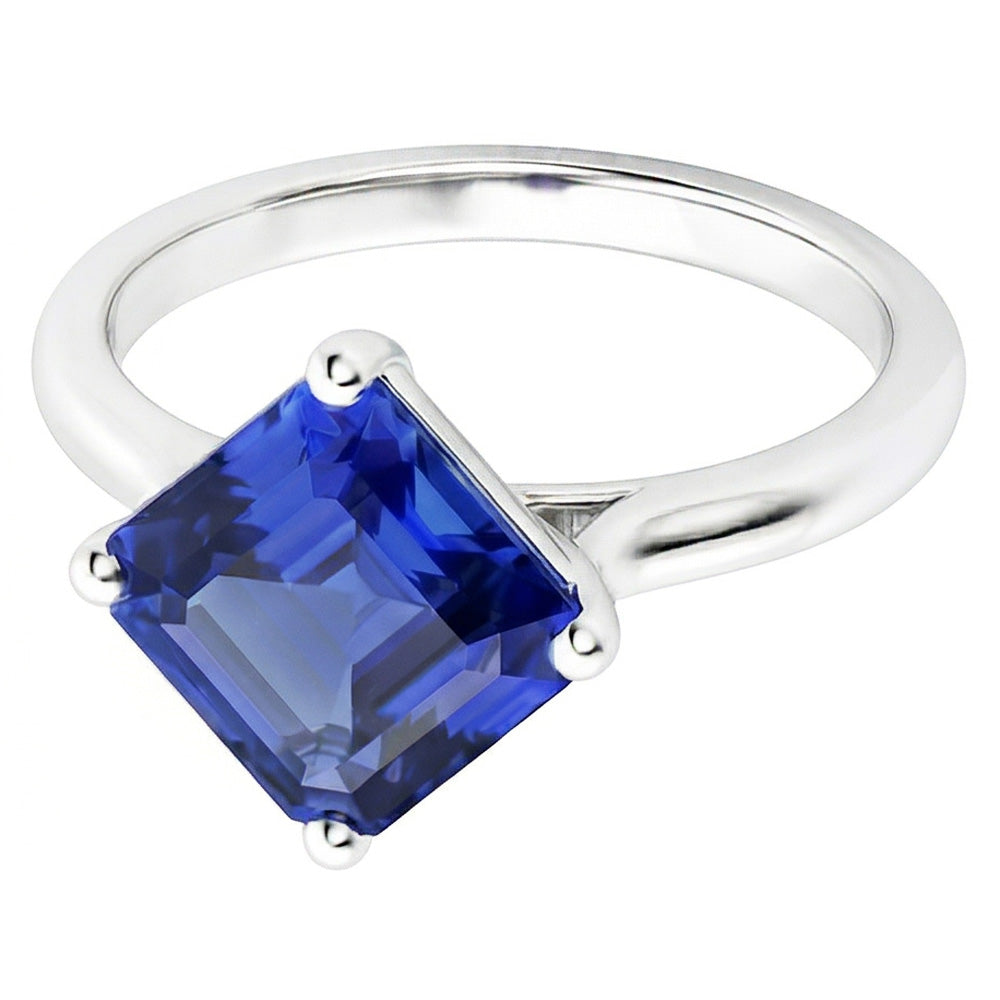 Ladies Solitaire Ring Asscher Ceylon Sapphire Gemstone 2.50 Carats
