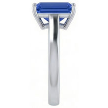 Ladies Solitaire Ring Emerald Blue Sapphire 2 Carats 14K White Gold